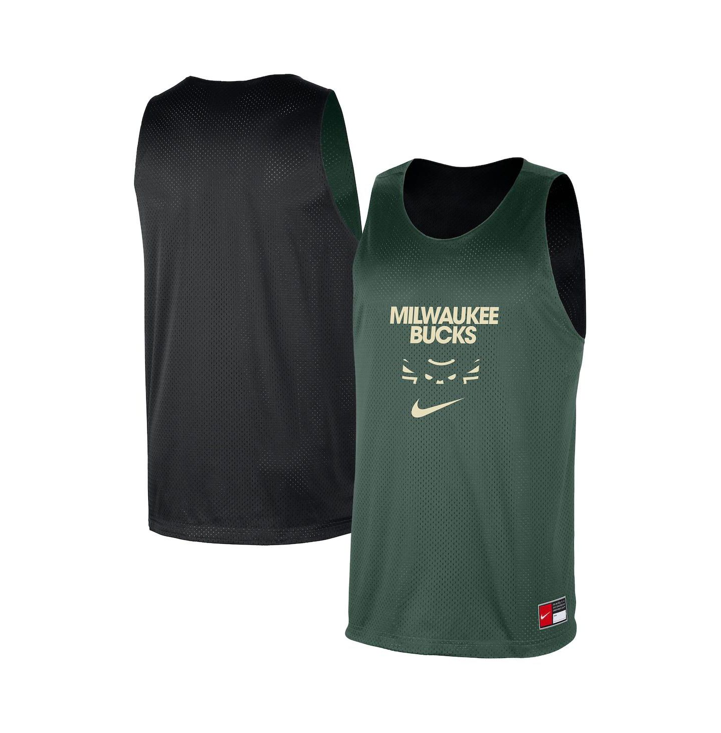 Мужской топ Nike Hunter Green/Black Milwaukee Bucks Courtside Reversible Mesh Practice Jersey — фото 1