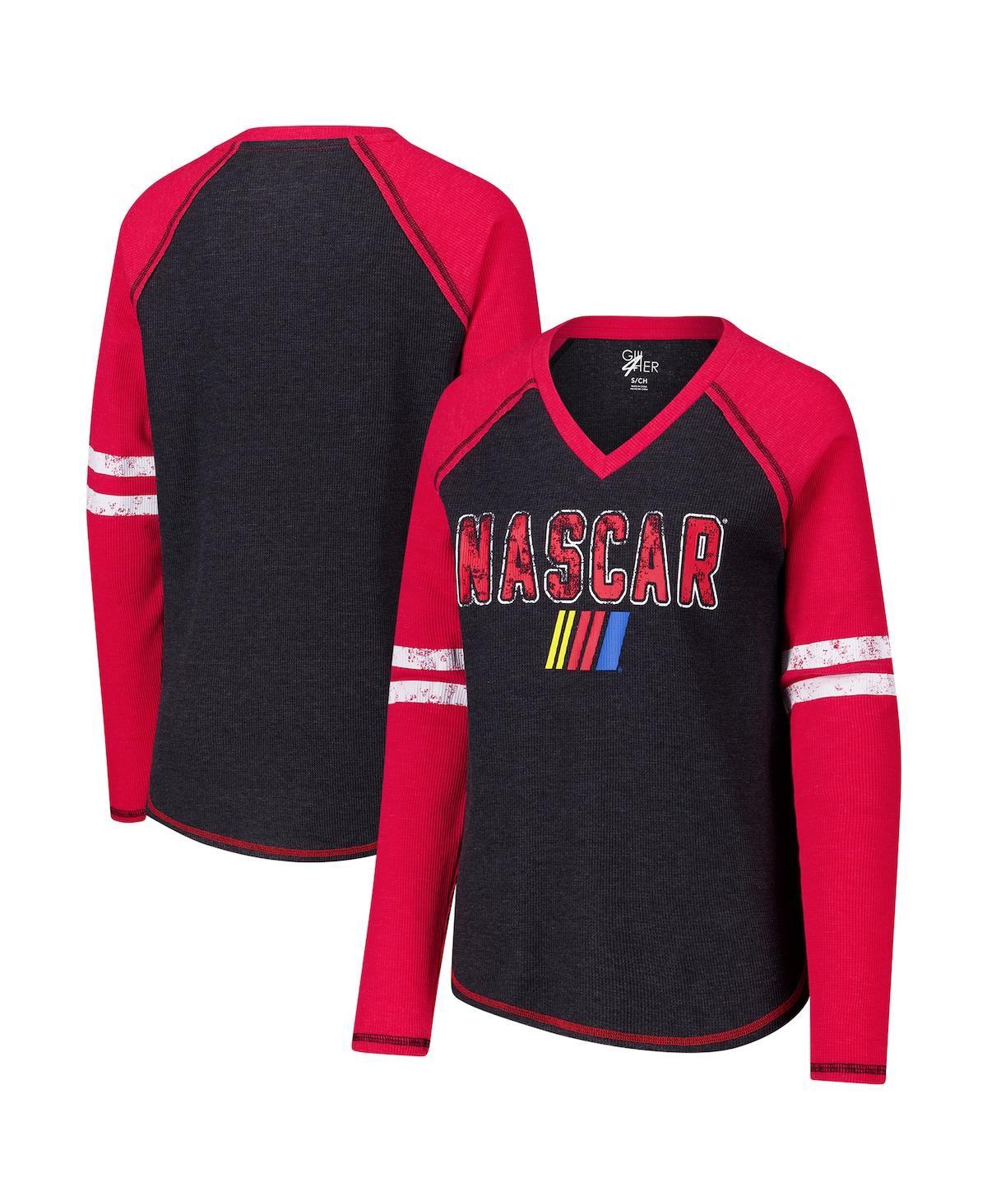 Women's Black Nascar Winner Tri-Blend V-Neck Long Sleeve T-Shirt - Black