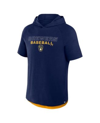 Men's Navy Milwaukee Brewers Clubhouse Optimal Play Raglan Short Sleeve Pullover Hoodie