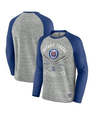 Fanatics - Men's Heather Gray Detroit Tigers Raw Edge Raglan Long Sleeve Baseball T-shirt