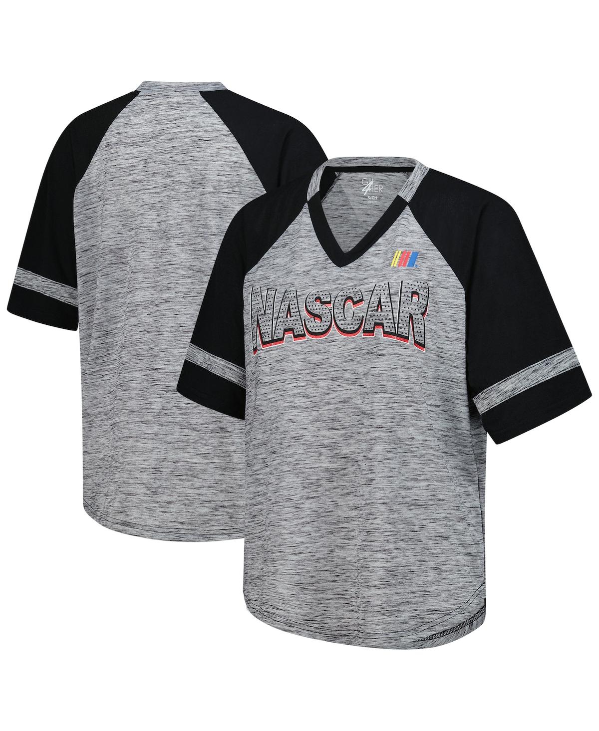 Women's Heather Gray Nascar Hall of Fame Oversized Raglan V-neck T-Shirt - Heather Gray