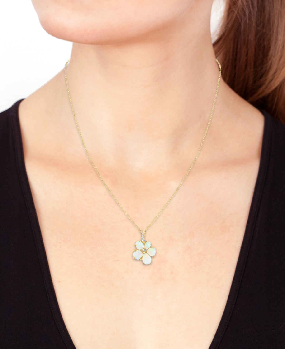 Effy Collection Effy Ethiopian Opal & Diamond (1/10 Ct. T.w.) Flower Pendant Necklace In 14k Yellow Gold, 17" + 1" E