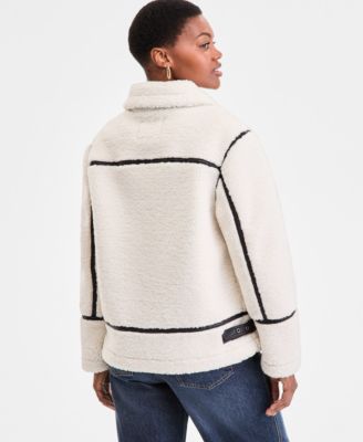Women's Faux-Sherpa Faux-Leather-Trim Coat