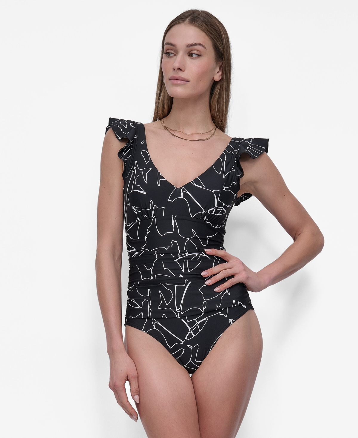 DKNY WOMEN'S RUFFLED UNDERWIRE ONE-PIECE SWIMSUIT