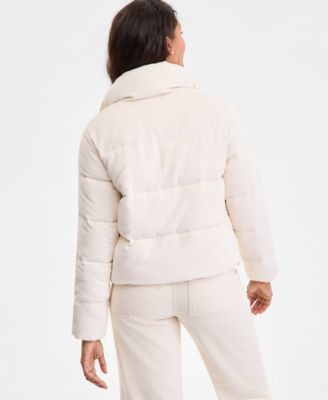 Women's Corduroy Zip-Front Puffer Coat