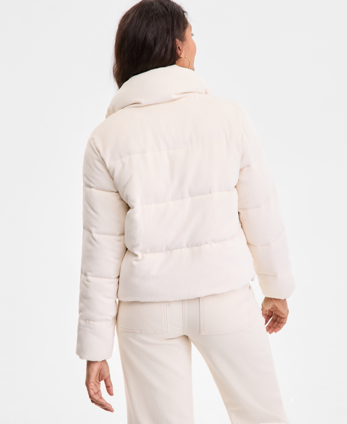 Steve Madden Women's Corduroy Zip-front Puffer Coat In Neutral