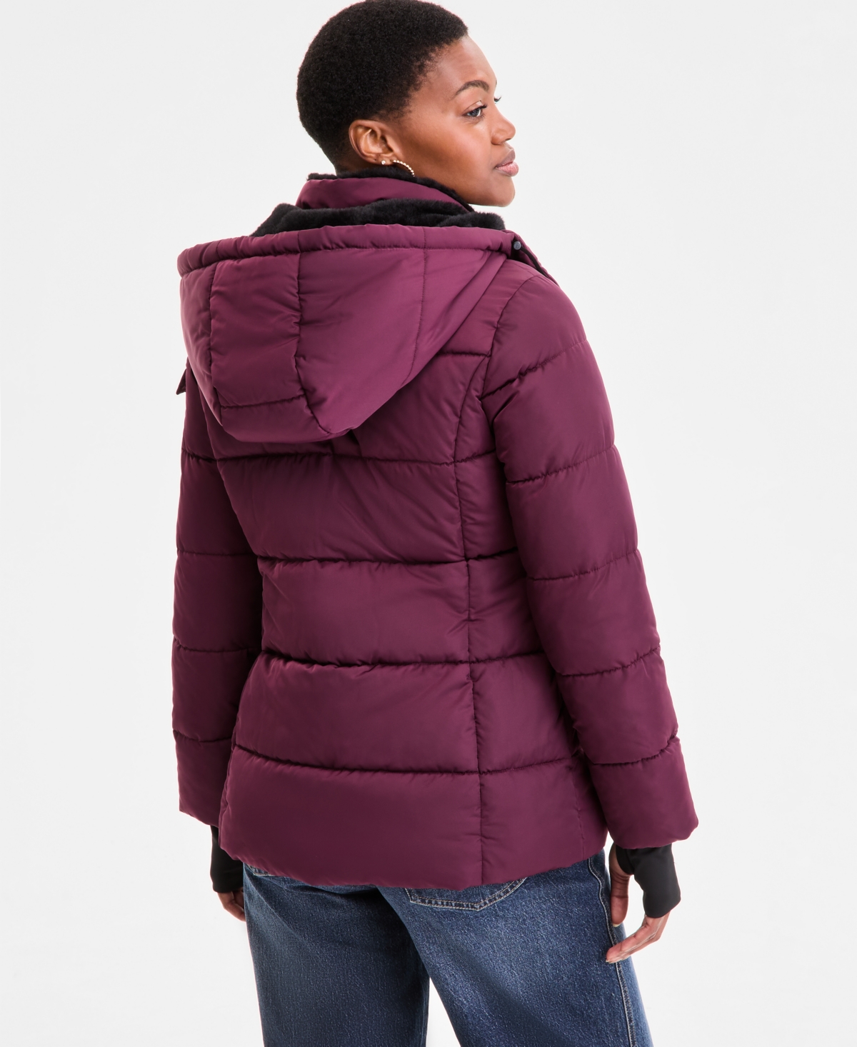 Steve Madden Women's Faux-Fur-Trim Hooded Puffer Coat