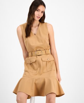 Women's Belted Sleeveless Fit & Flare Dress