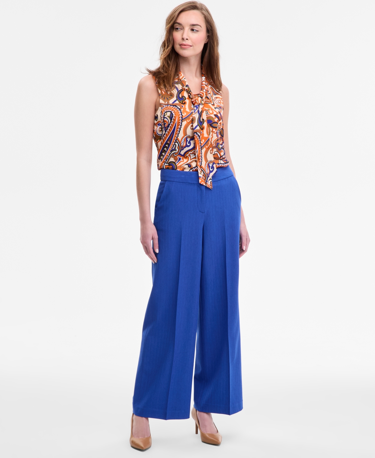 Women's Mid-Rise Wide-Leg Solid Pants - New Royal