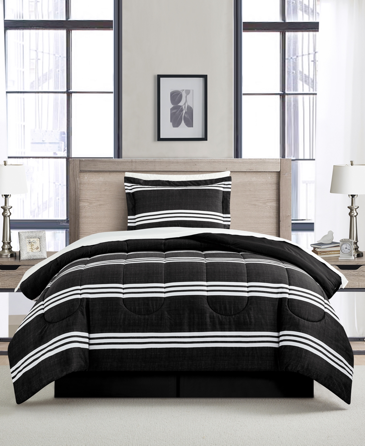 Sunham Aiden Striped 8-pc. Comforter Sets, Exclusively At Macy's In Black,white