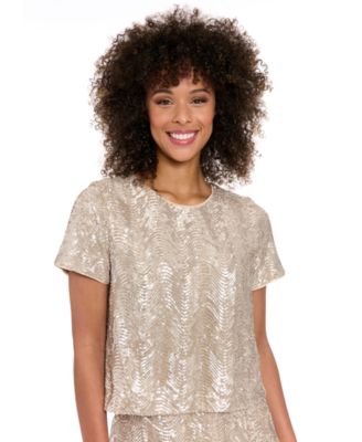 Muse - Women's Jewel-Neck Cropped Short-Sleeve T-Shirt