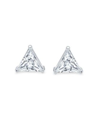 Trillion Cut CZ Triangle Stud Earrings Gold Plated Sterling Silver