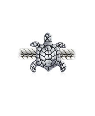 Oval Nautical Sea Turtle Charm Bead in Oxidized Sterling Silver for Bracelets