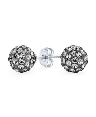 Glittering Pave Crystal 8MM Disco Ball Stud Earrings .925 Sterling Silver