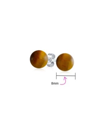 Classic 8MM Natural Stone Round Bead Ball Stud Earrings .925 Sterling Silver