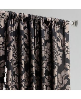 Astoria Black & Pewter Damask Faux Silk Jacquard Room Darkening Curtain