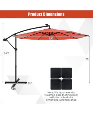 10Ft Patio Solar LED Outdoor Offset Hanging Umbrella with 24 LED Lights