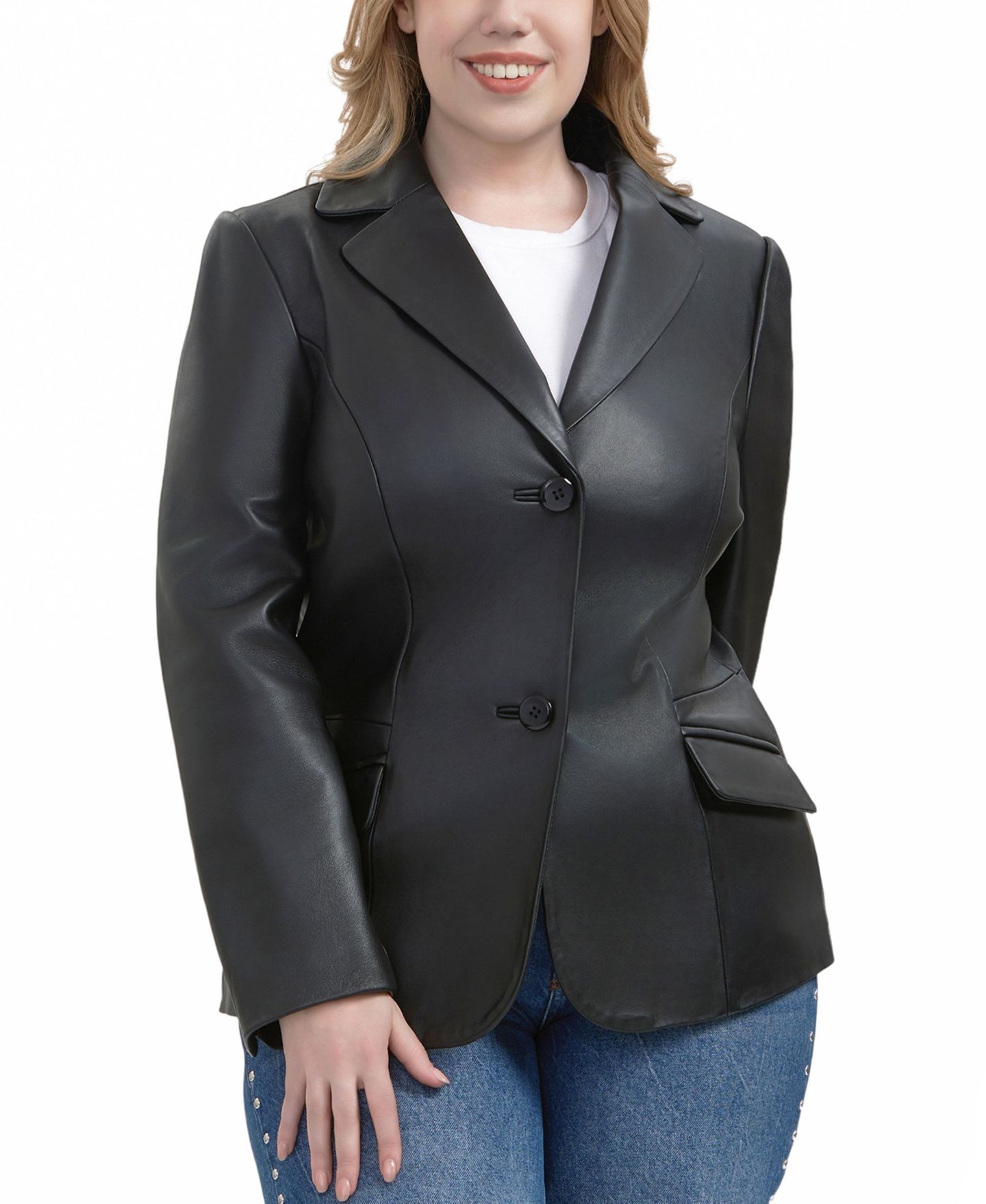 Женская куртка BGSD Plus Size Ruth Leather Blazer, цвет: Чёрный — фото 8