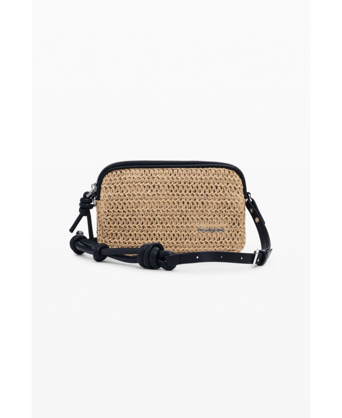 Women's Medium raffia crossbody purse - Dark beige