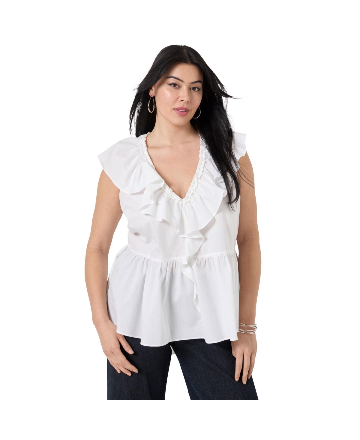 Plus Size June + Vie Ruffled Peplum Top - Bright white