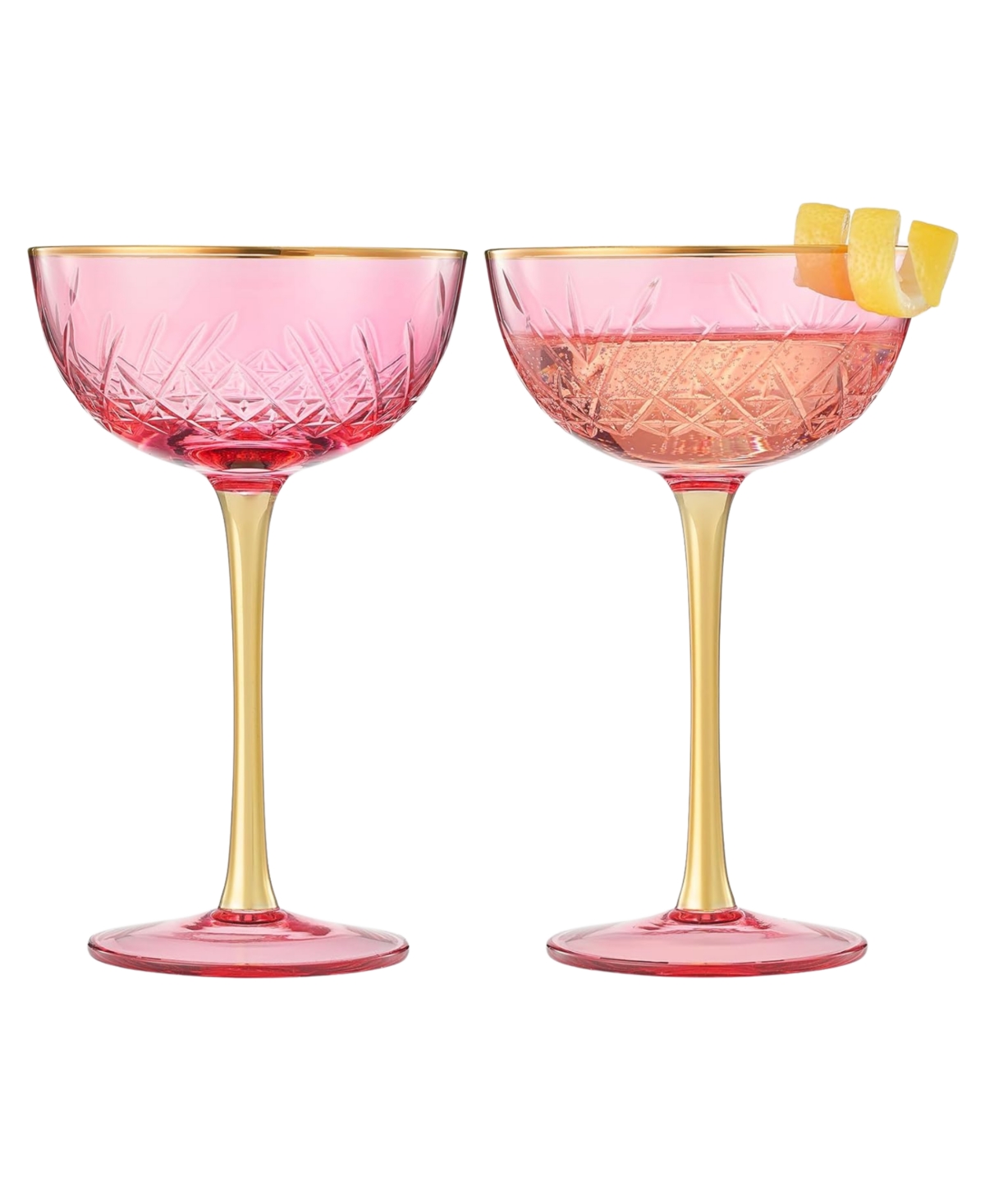 The Wine Savant Vintage Art Deco Coupe Glasses, Set Of 2 In Pink