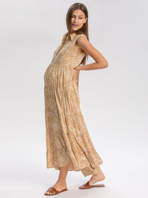 Maternity Sleeveless Shirt Collar Maxi Clara Dress
