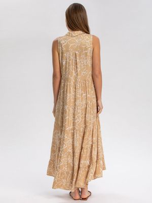 Maternity Sleeveless Shirt Collar Maxi Clara Dress