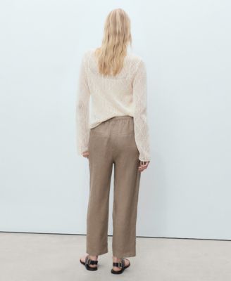 Women's Straight Cropped Linen Trousers Pants