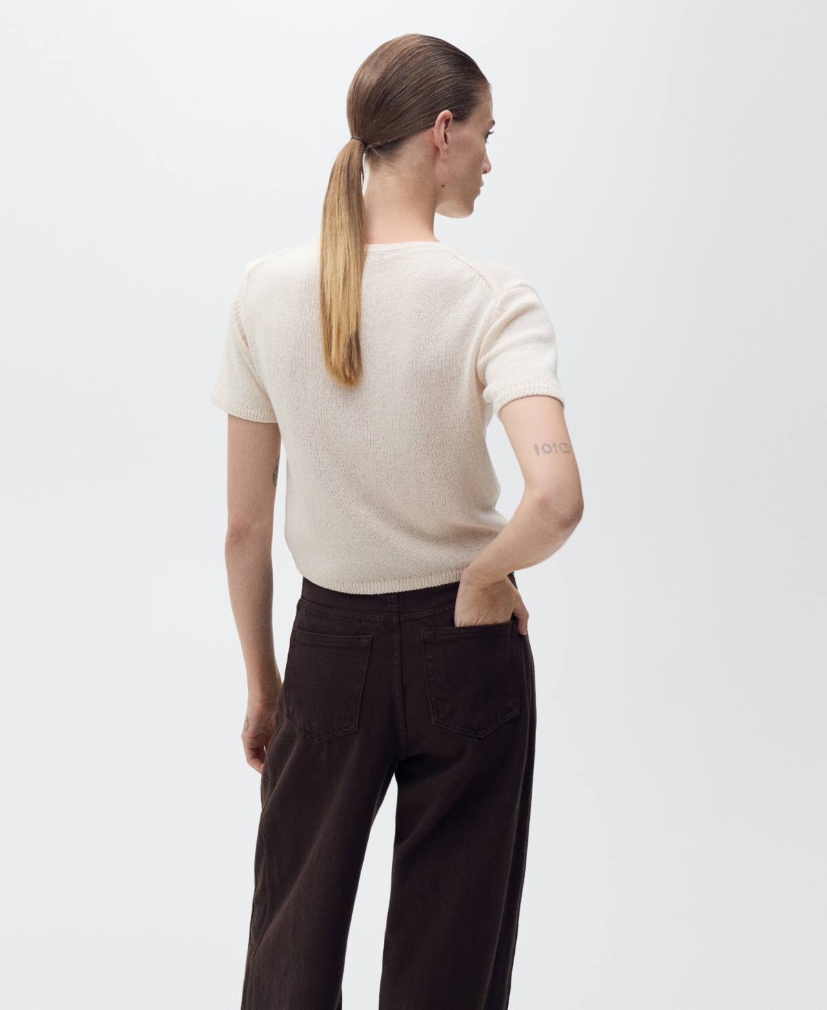 Mango Madeano Short Sleeve Crewneck Sweater In Light,pastel Grey