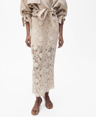 MANGO - Women's Crochet Floral Midi Skirt