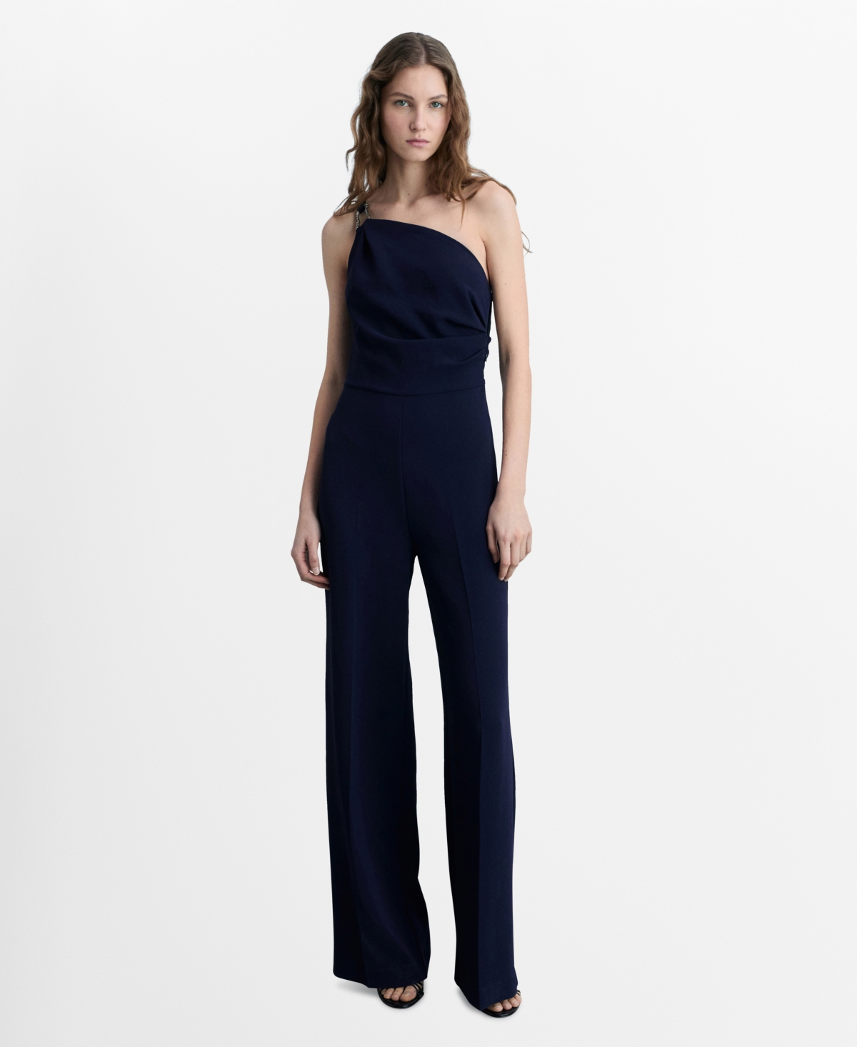 Shop Mango Women's Metallic Detail Asymmetrical Jumpsuit In Night Blue