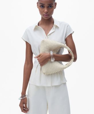 MANGO - Women's Short Sleeve Pleated Shirt