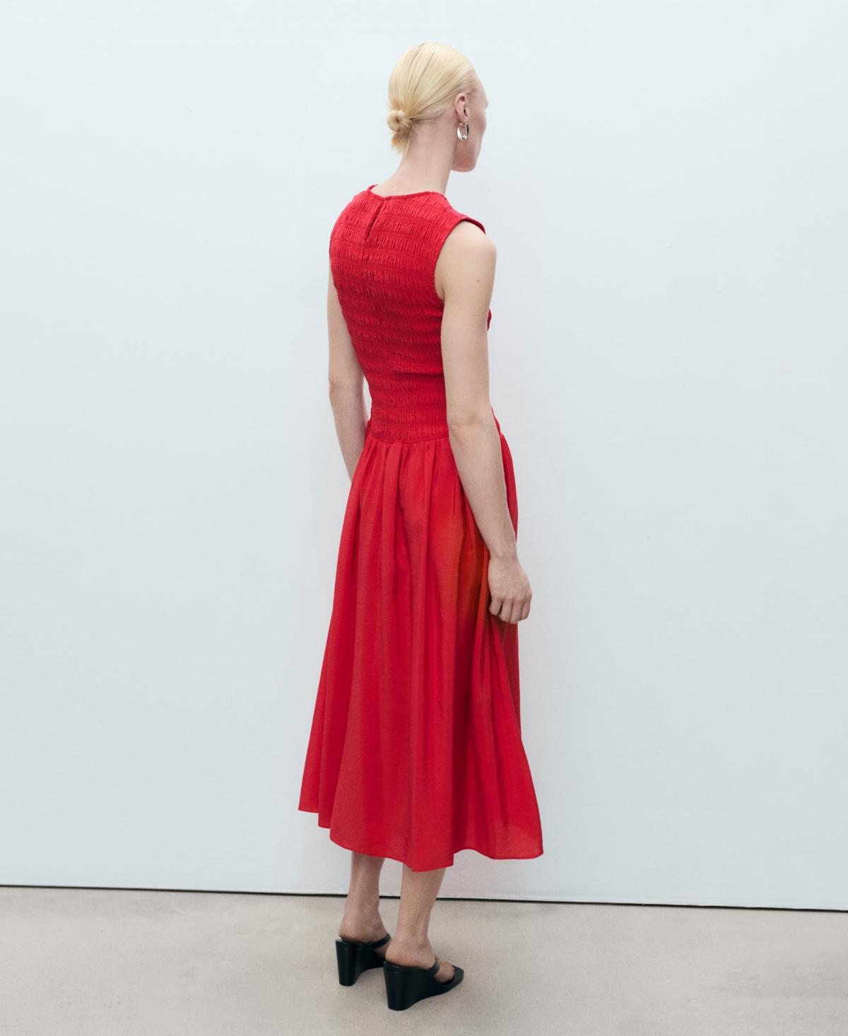 Shop Mango Women's Gathered Body Flared Dress In Red