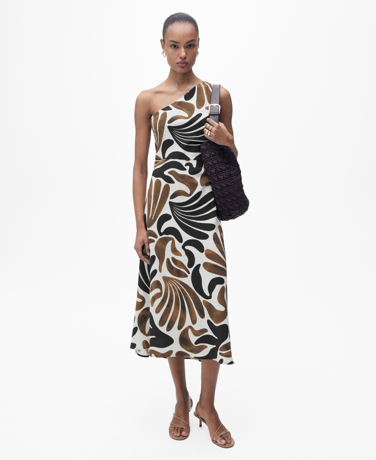 Shop Mango Women's Abstract Leaf Print Dress In Brown