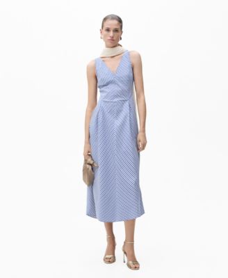 MANGO - Women's Striped Flared Midi Dress