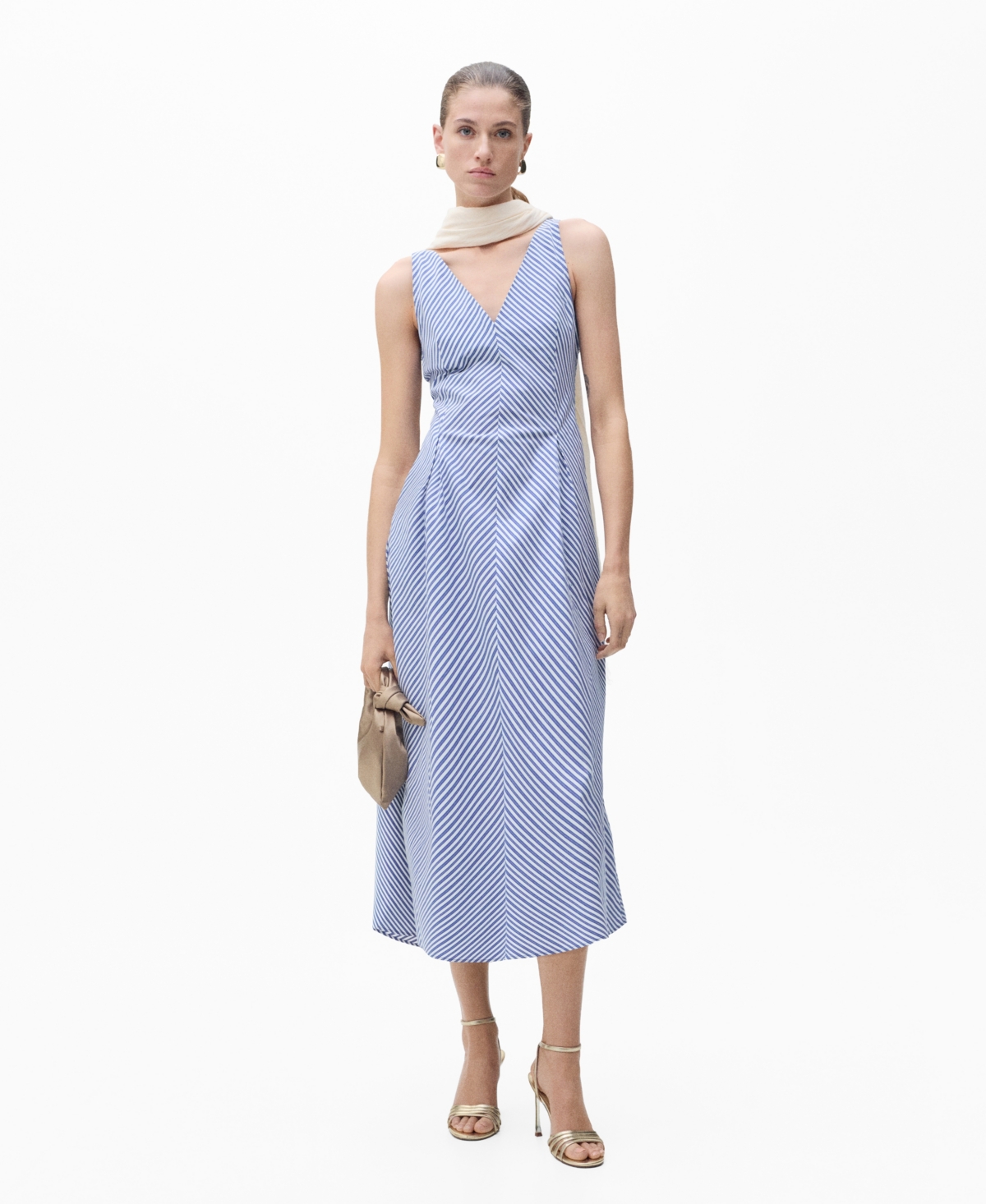 Shop Mango Women's Striped Flared Midi Dress In Blue