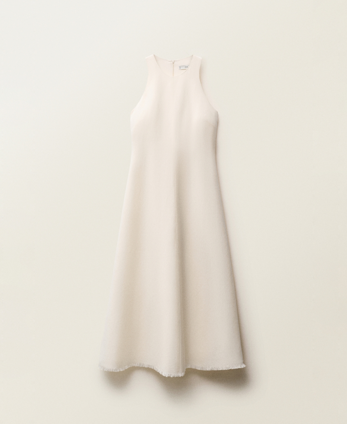Mango Structured Linen Mix Midi Dress With Raw Hem In Off White