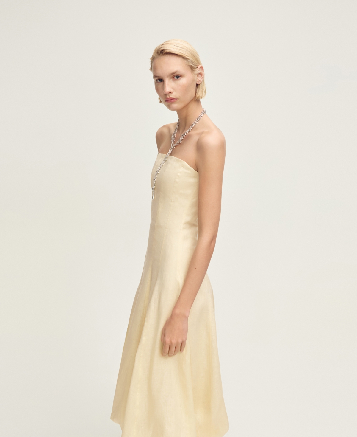 Shop Mango Women's Puffed Hem Linen Dress In Pastel Yellow