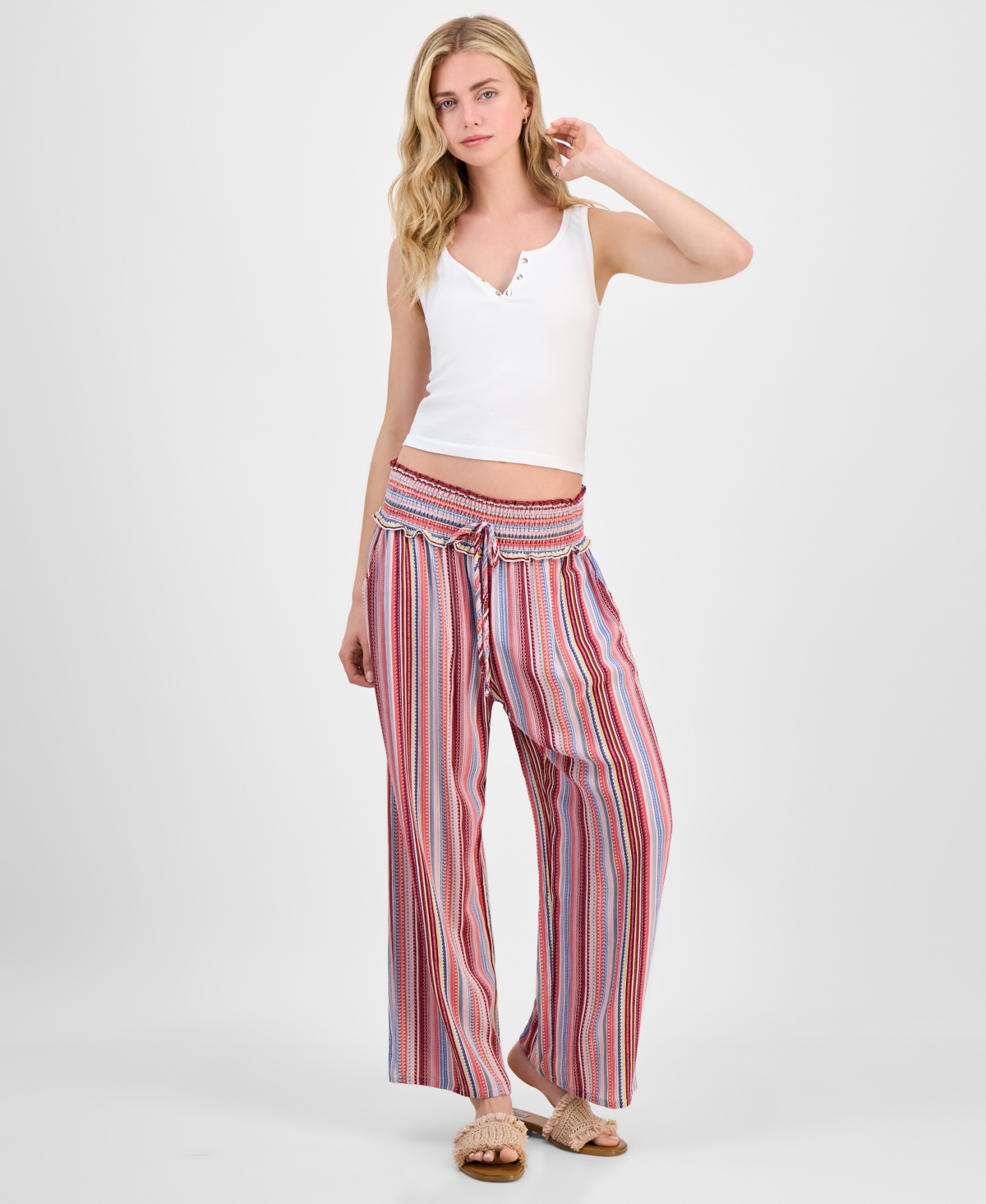 KINGSTON GREY JUNIORS' PRINTED CROPPED WIDE-LEG SOFT PANTS 
