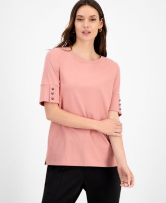Kasper - Women's Button-Cuff Crewneck T-Shirt