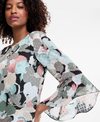Women's Printed Ruffle-Sleeve Blouse, Regular & Petite