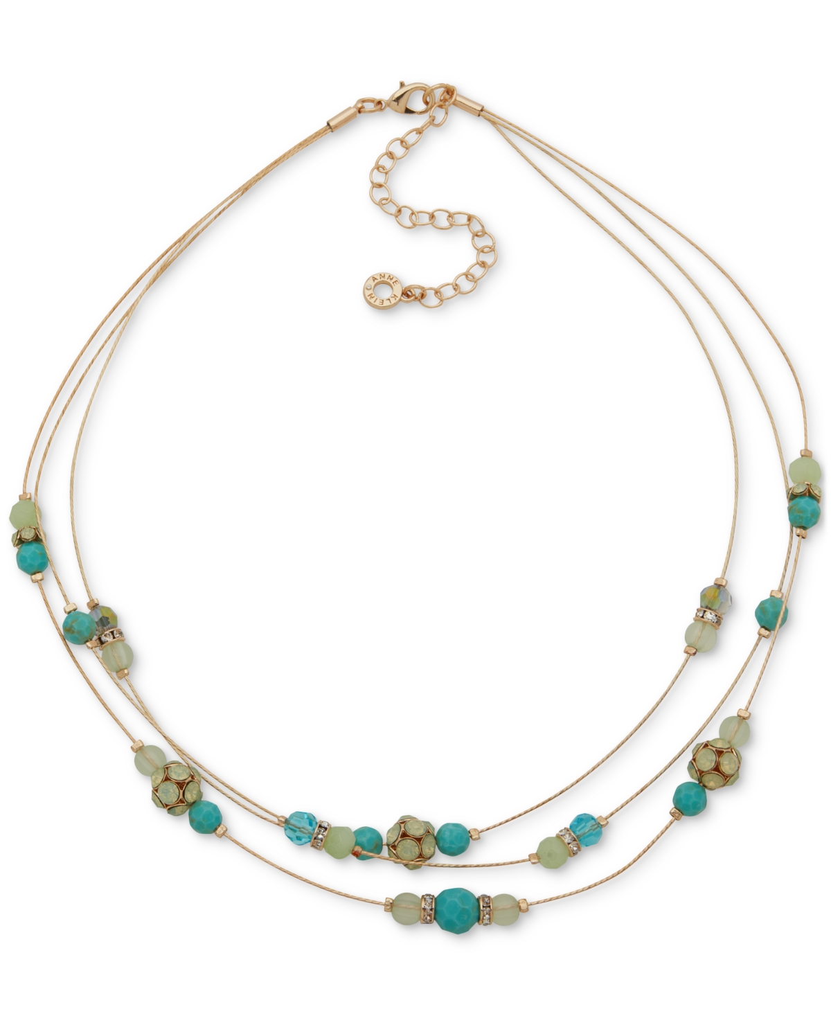 Gold-Tone Mixed Stone & Bead Station Layered Necklace, 16" + 3" extender - Multi