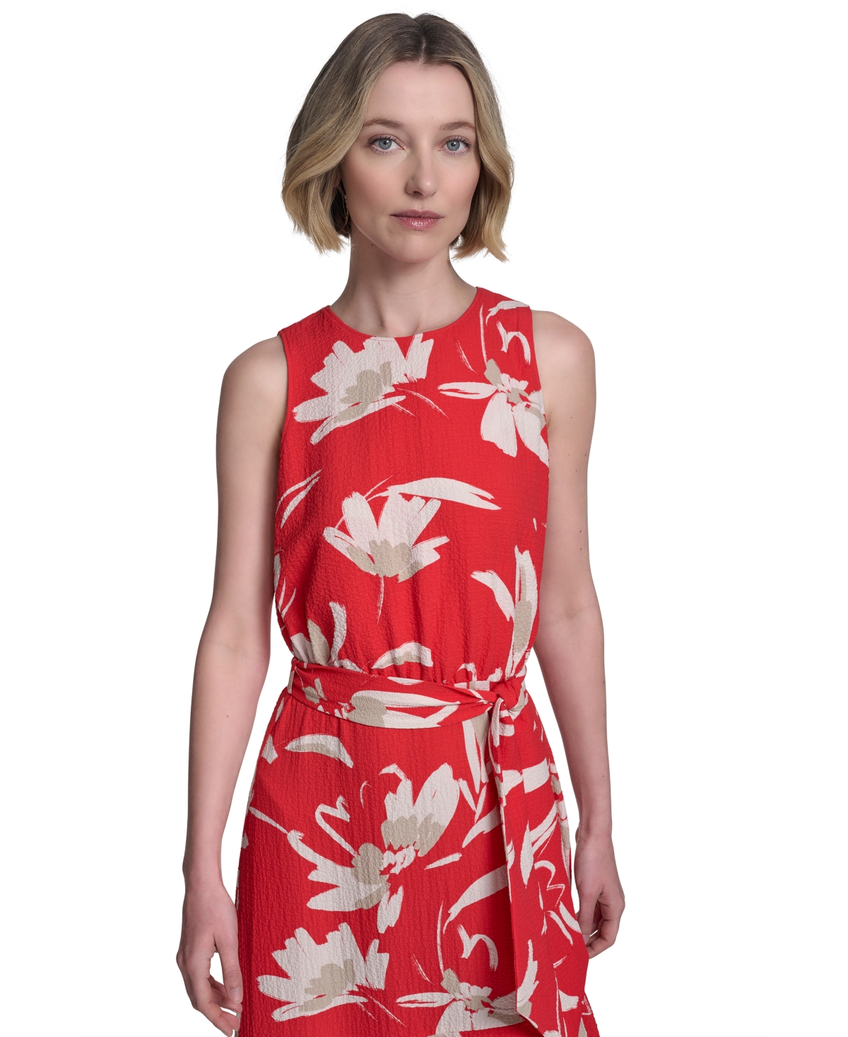 HALSTON WOMEN'S BELTED TIERED ASYMMETRIC-HEM DRESS 