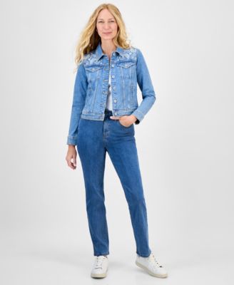Women's Embroidered Denim Jacket, Exclusively at Macy's