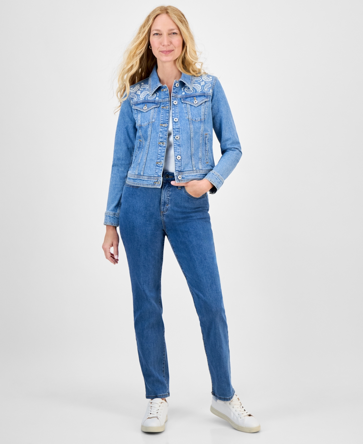 STYLE & CO WOMEN'S EMBROIDERED DENIM JACKET, EXCLUSIVELY AT MACY'S 