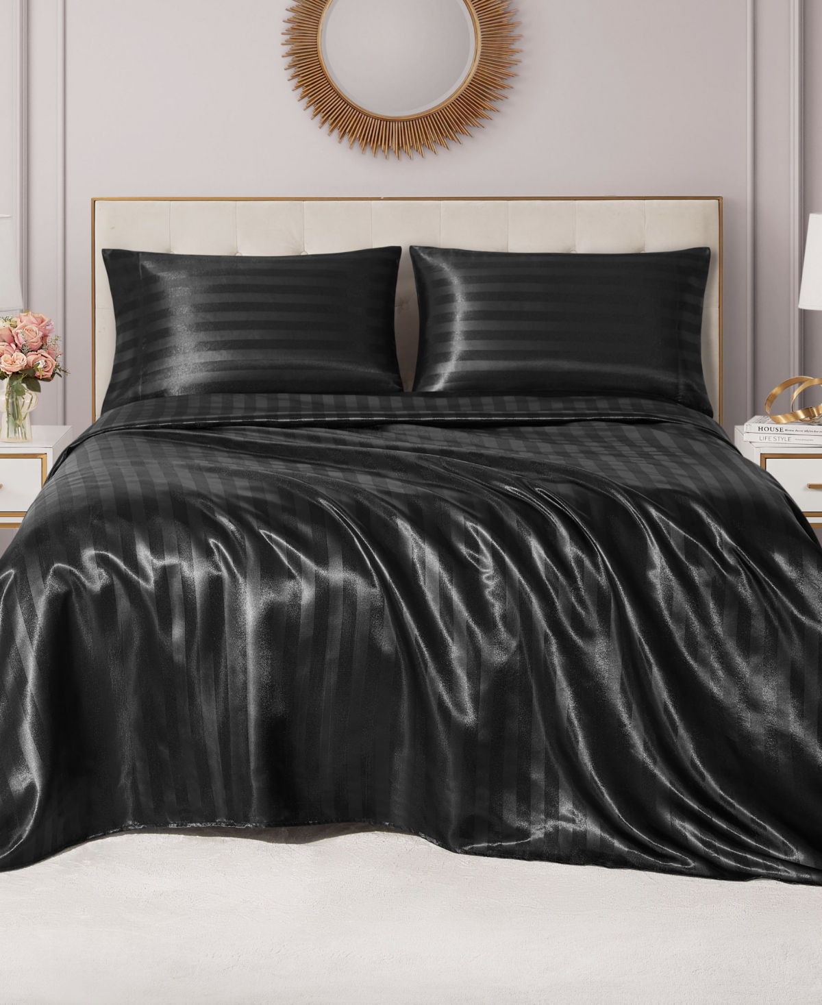 Shop Juicy Couture Satin Damask 4-pc. Sheet Set, Queen In Black
