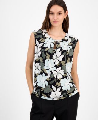 Kasper - Women's Printed Keyhole Sleeveless Top