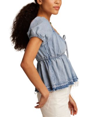 Women's Square-Neck Blouson-Sleeve Top