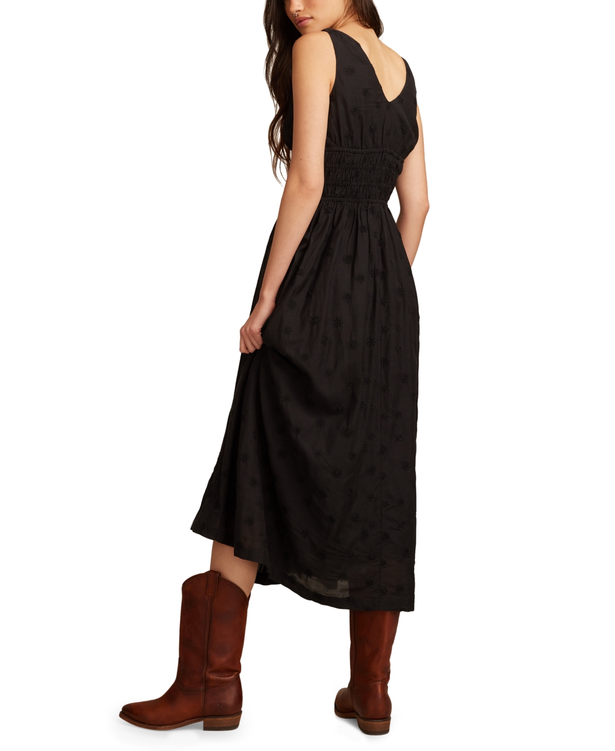 Lucky Brand Women's Cotton V-neck Smocked-waist Midi Dress