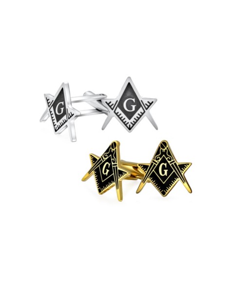 Мужские аксессуары Bling Jewelry Freemasons Compass Masonic Cufflinks Black Silver Gold Tone Stainless Steel (Set of 2)